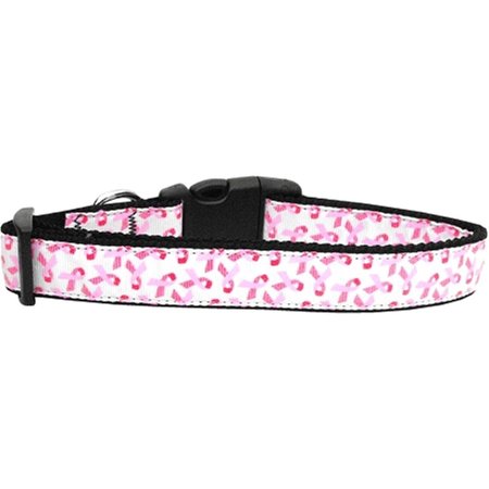 UNCONDITIONAL LOVE Pink Nylon Ribbons on White Dog Collar, Large UN2456427